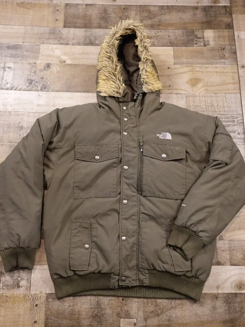 The North Face HyVent Down Jacket Parka Men’s XL Olive Faux Fur Hood Vintage